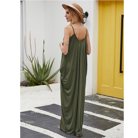 Olive Green Cocoon Cami Maxi Dress - Picture 2 of 9